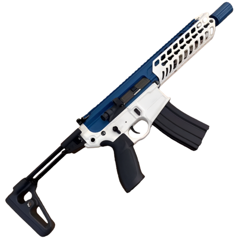Lehui SIG MCX gel blaster in blue with durable build, rechargeable battery, and combat goggles included. Lehui SIG MCX gel blaster in blue with durable build, rechargeable battery, and combat goggles included.