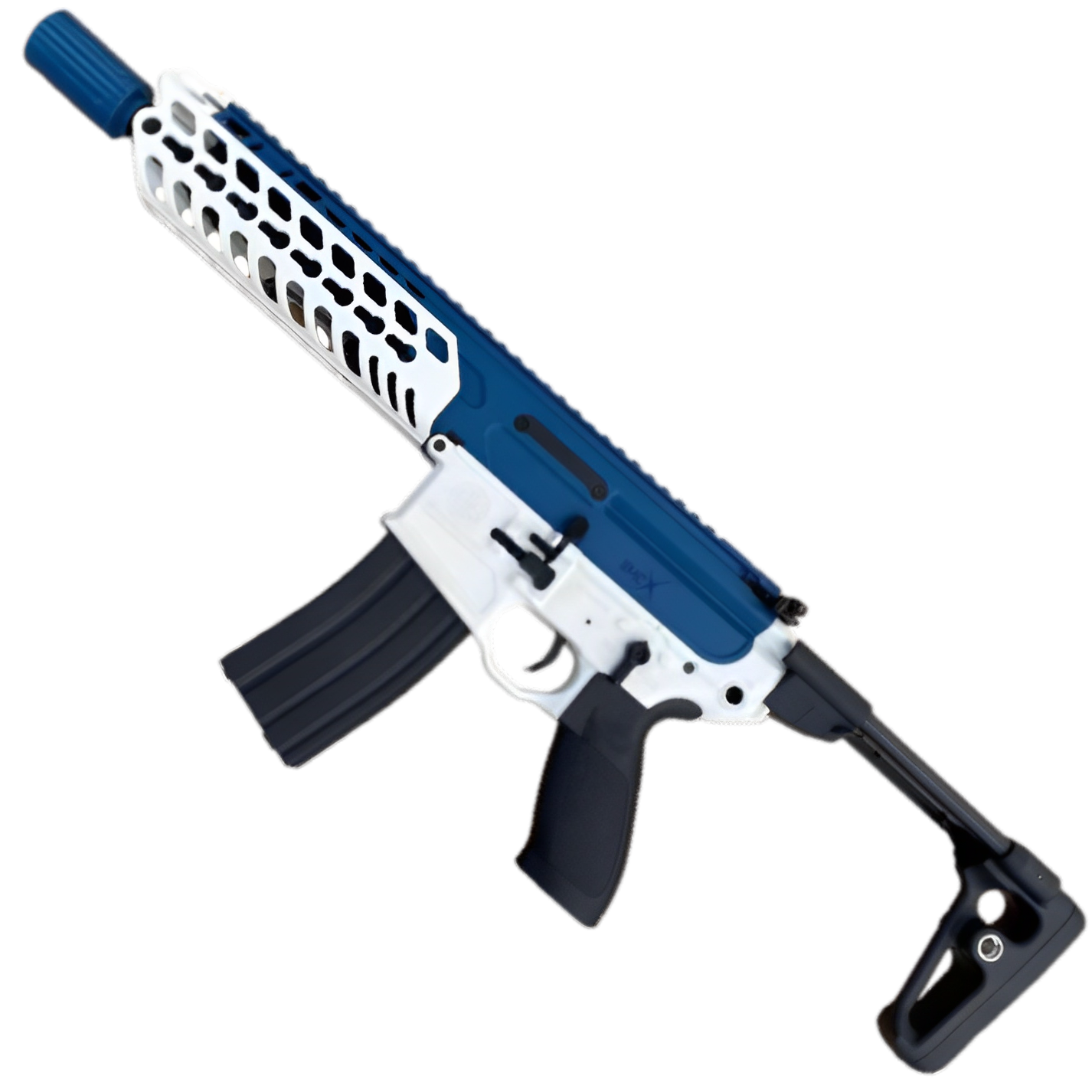Blue SIG MCX Carbine gel blaster by Lehui with extended range, tactical design, and gel ball accessories. Blue SIG MCX Carbine gel blaster by Lehui with extended range, tactical design, and gel ball accessories.