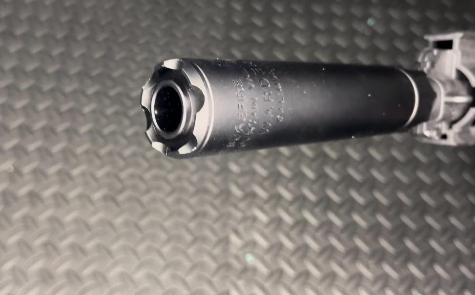 Durable black aluminum mock silencer upgrade for gel blaster platforms