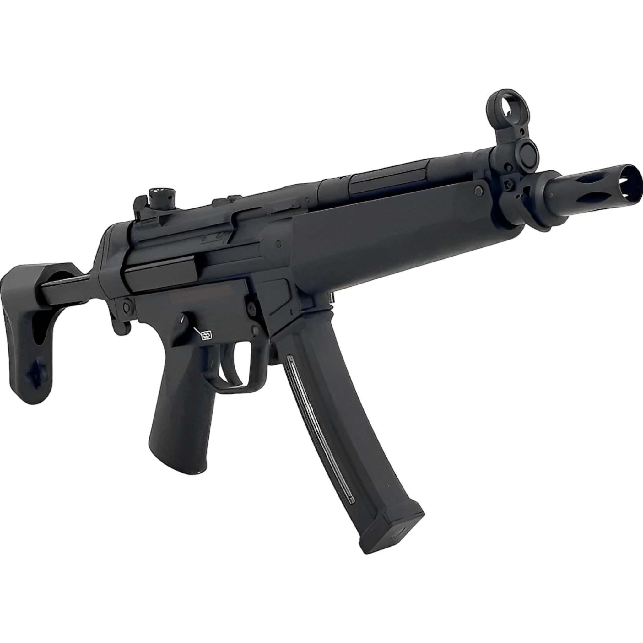 Black CYMA MP5 gel blaster featuring precise aim, lightweight plastic body, and reliable automatic functionality.