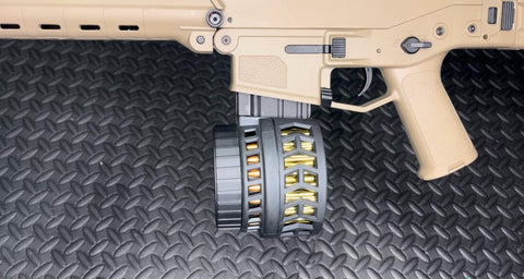 Tactical black nylon drum mag compatible with SLR M4A1 SCAR and HK416D